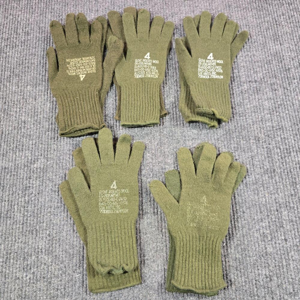 Vintage US Military Gloves Size 4 Green M-1949 Cold Weather Inserts LOT Of 5